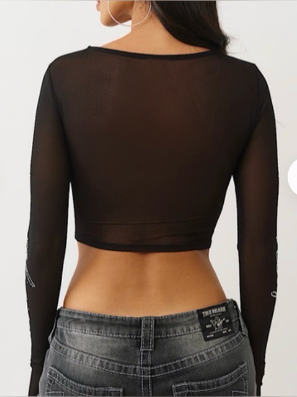 Women’s True Religion Crystal mesh long sleeve top Sz med - Picture 3 of 4